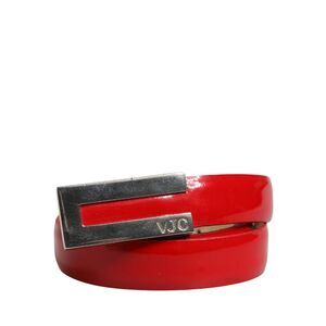 Versace Jeans Couture Red Glossy Leather Metal Buckle Women's Belt (Pre-Owned)